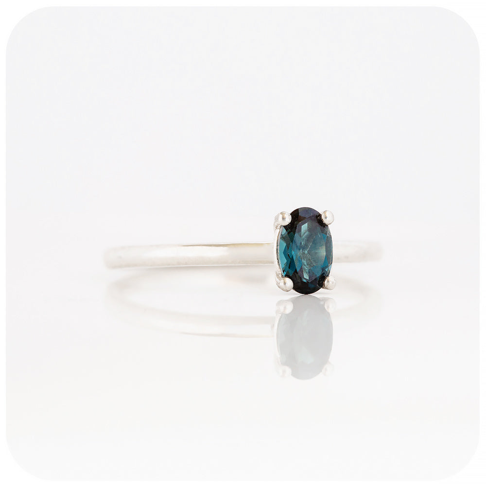 Liticia, a London Blue Topaz Oval cut Solitaire Ring - 6x4mm