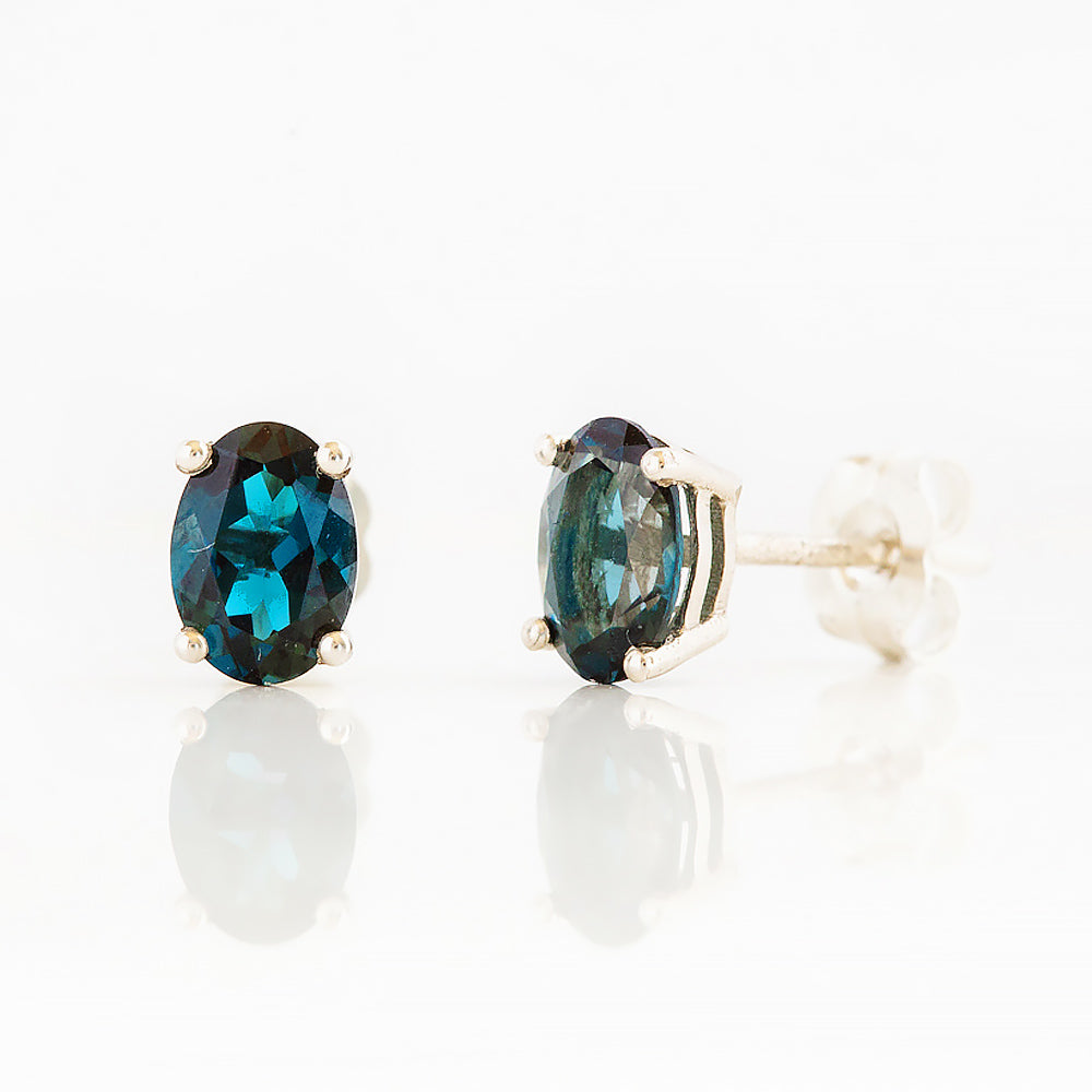 Luna, Oval cut London Blue Topaz Stud Earring - 7x5mm