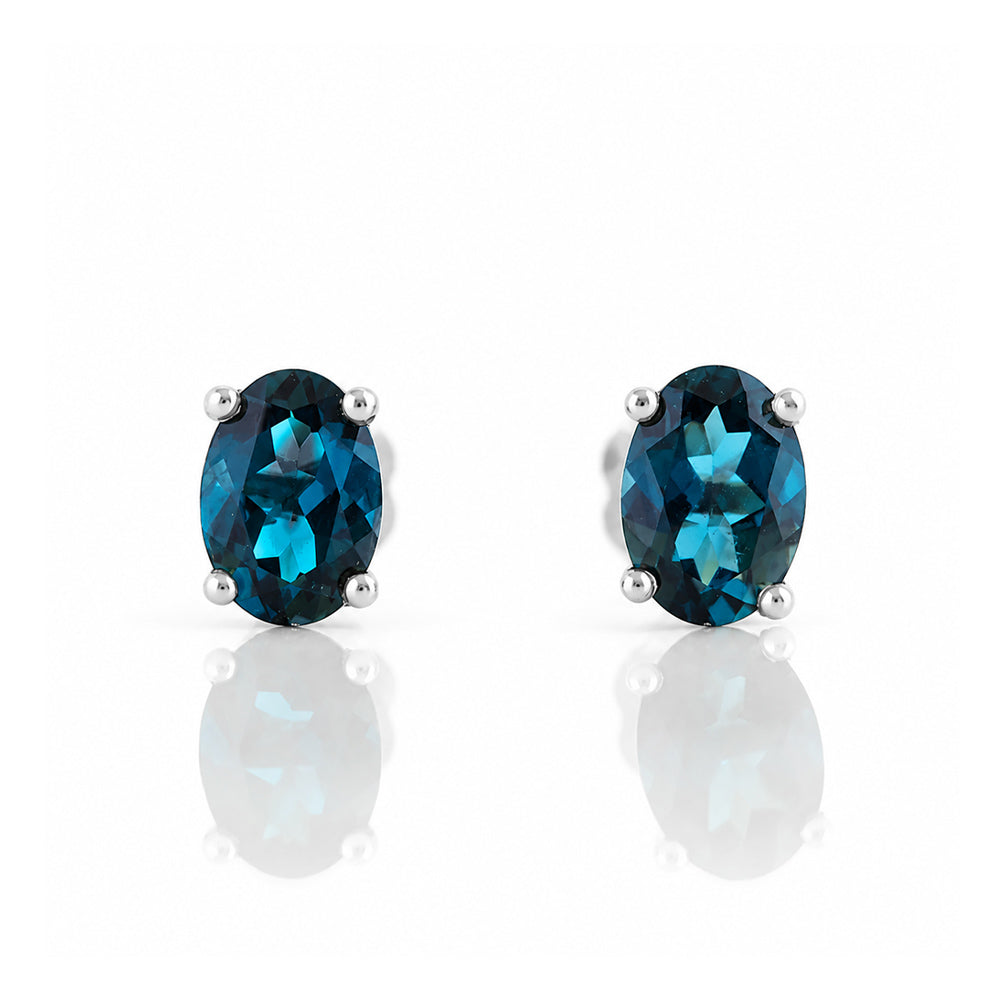 Luna, Oval cut London Blue Topaz Stud Earring - 7x5mm - Victoria's Jewellery