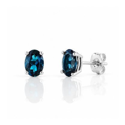 Luna, Oval cut London Blue Topaz Stud Earring - 7x5mm - Victoria's Jewellery