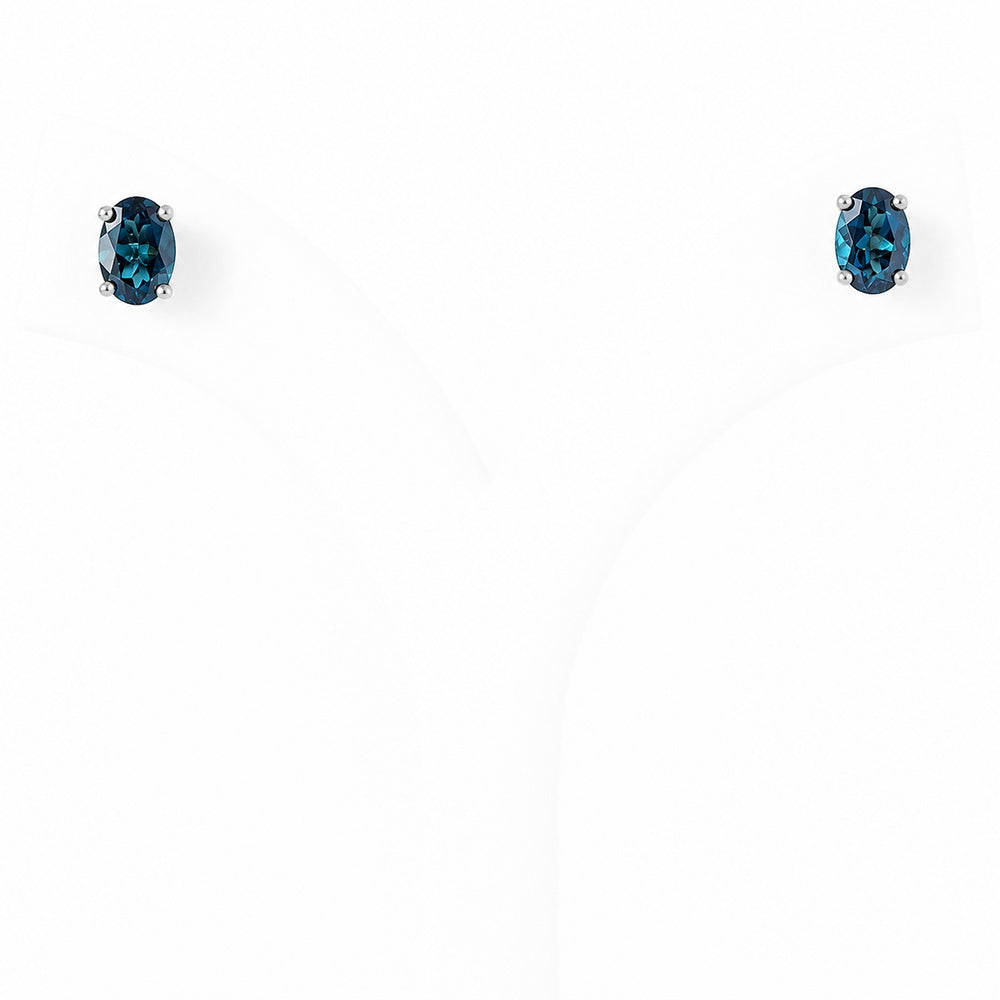 Luna, Oval cut London Blue Topaz Stud Earring - 7x5mm - Victoria's Jewellery