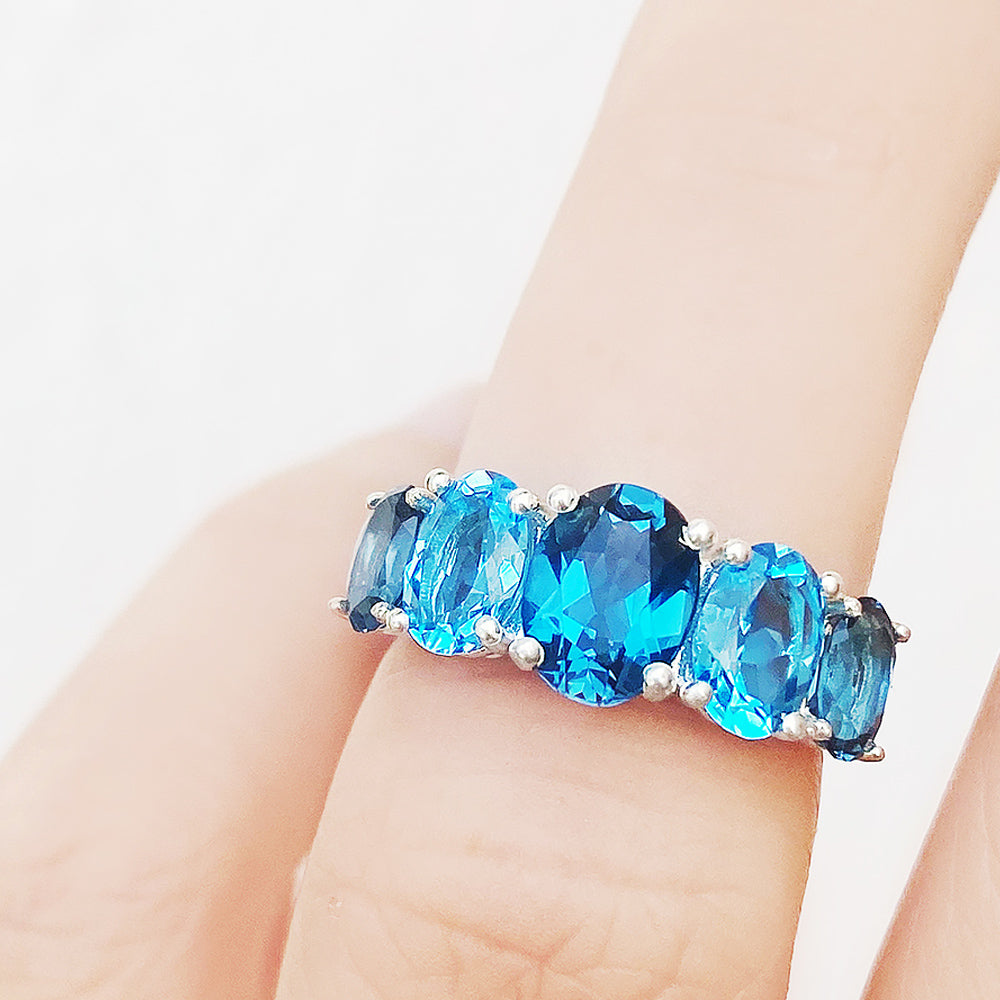 The London and Swiss Blue Topaz Queen Ring - Victoria's Jewellery