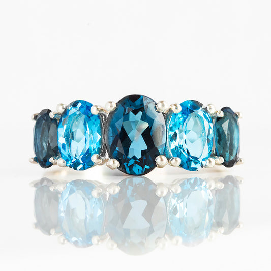The London and Swiss Blue Topaz Queen Ring