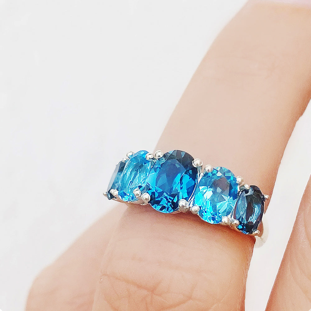 The London and Swiss Blue Topaz Queen Ring - Victoria's Jewellery