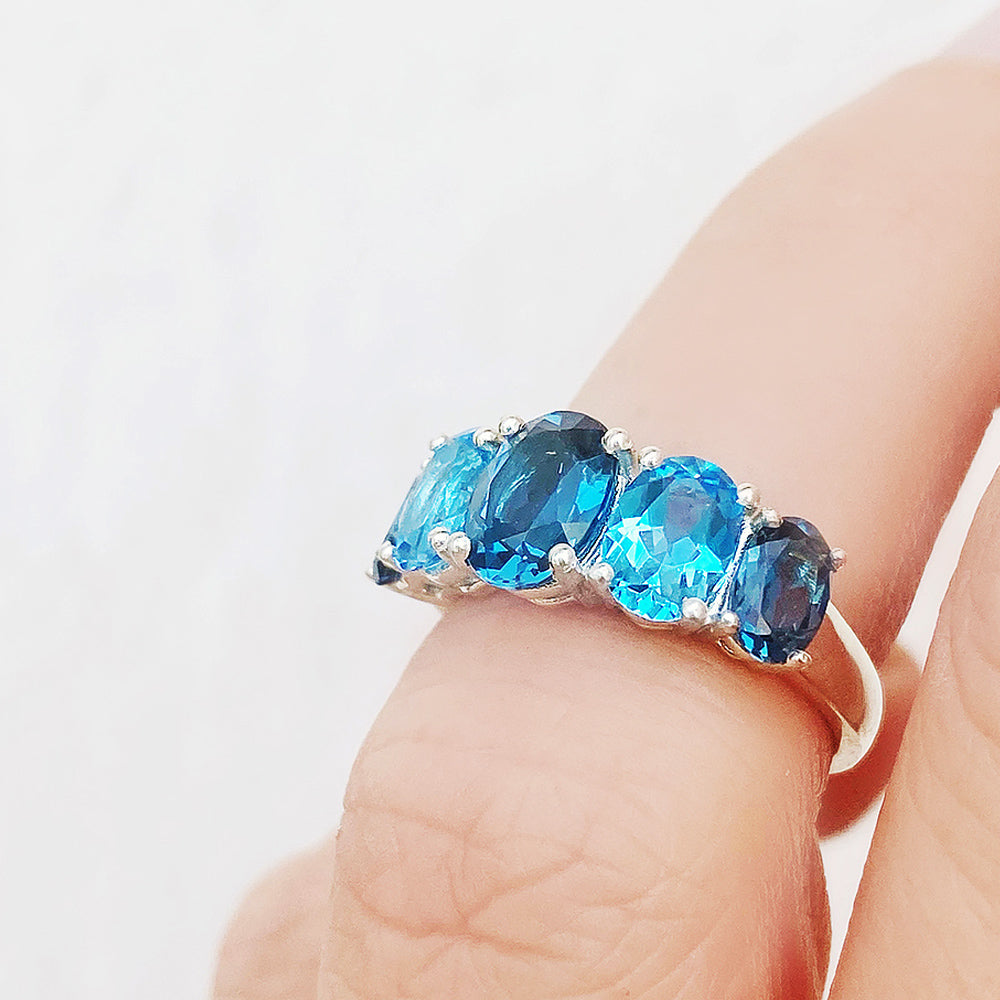 The London and Swiss Blue Topaz Queen Ring - Victoria's Jewellery