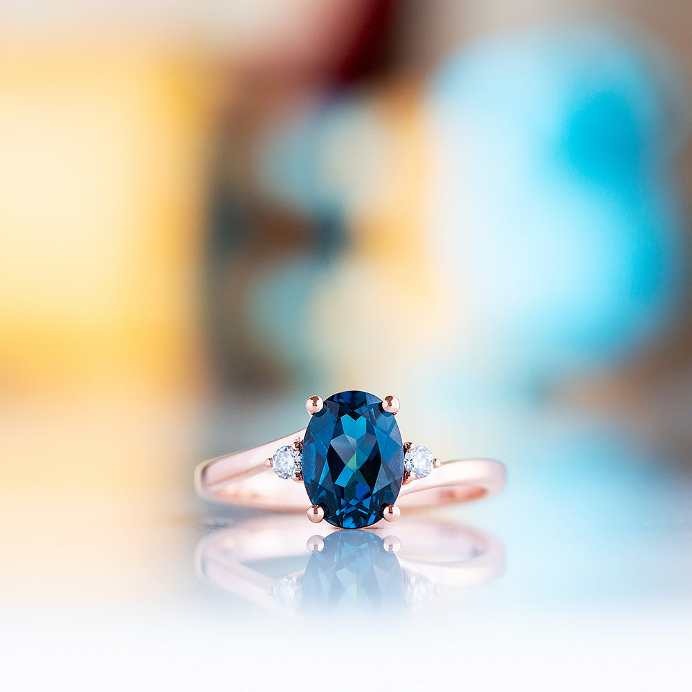 Georgie, a London Blue Topaz and Diamond Trilogy Ring - 8x6mm