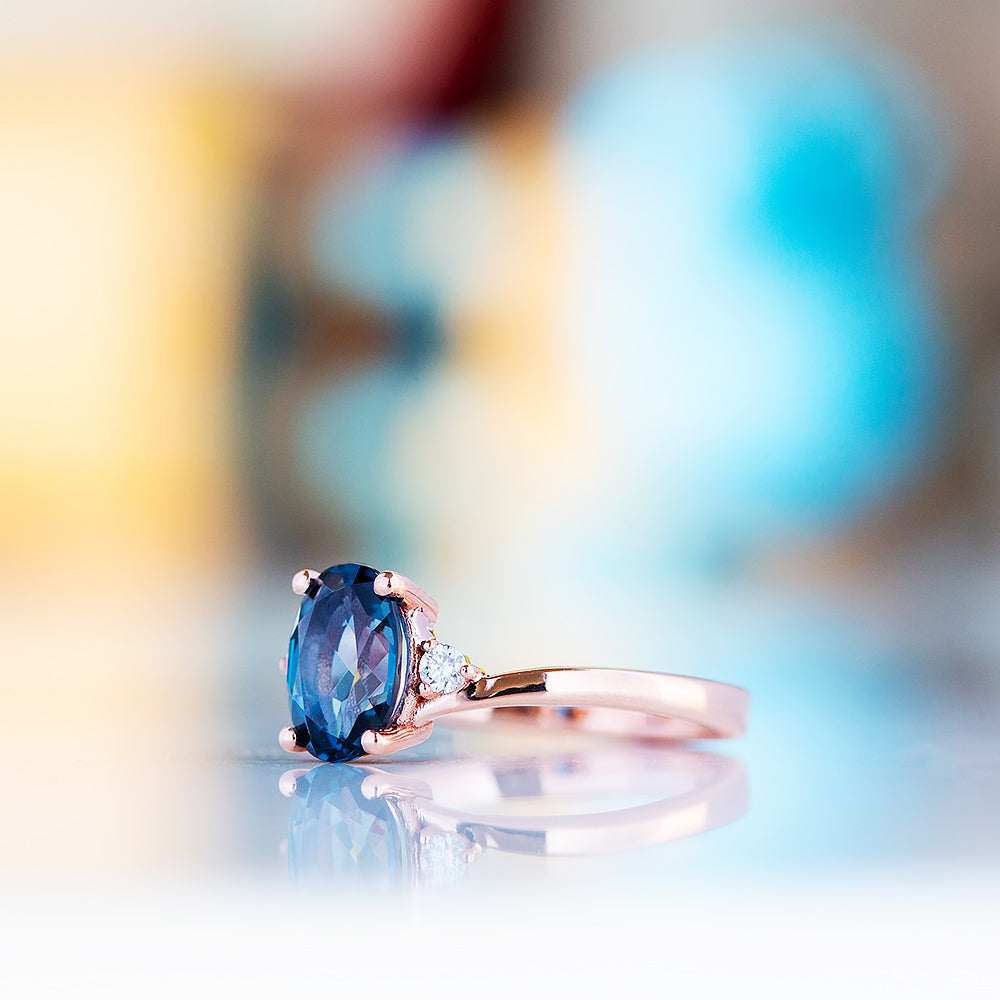 Georgie, a London Blue Topaz and Diamond Trilogy Ring - 8x6mm