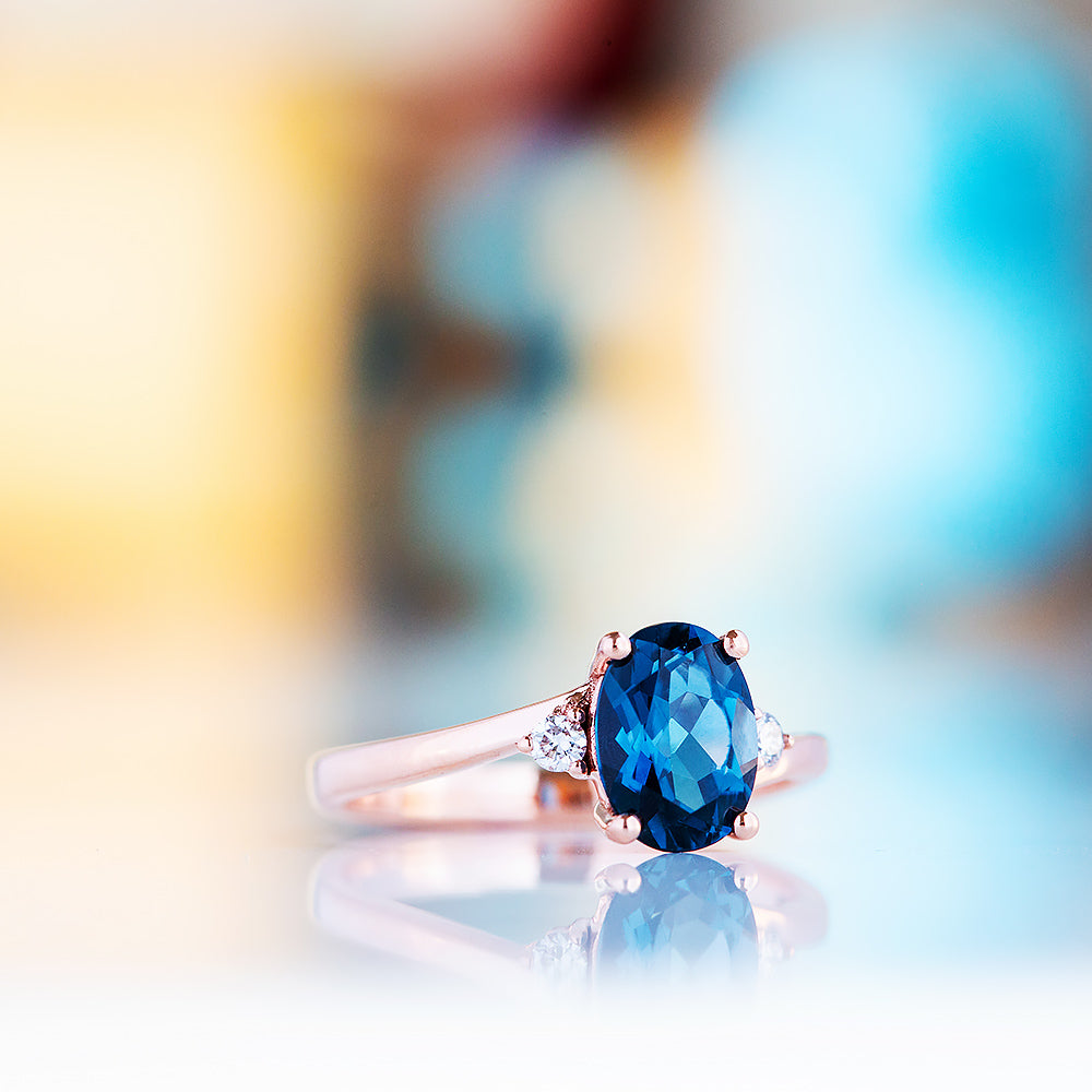 Georgie, a London Blue Topaz and Diamond Trilogy Ring - 8x6mm