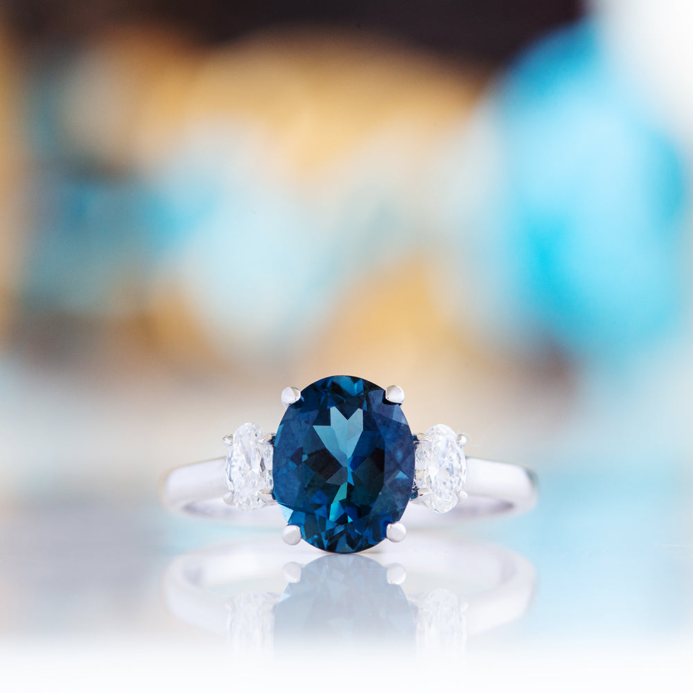 Olivia, a London Blue Topaz and Lab Diamond Ring