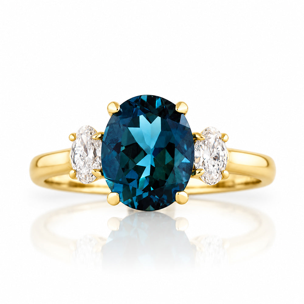 Olivia, a London Blue Topaz and Lab Diamond Ring - Victoria's Jewellery