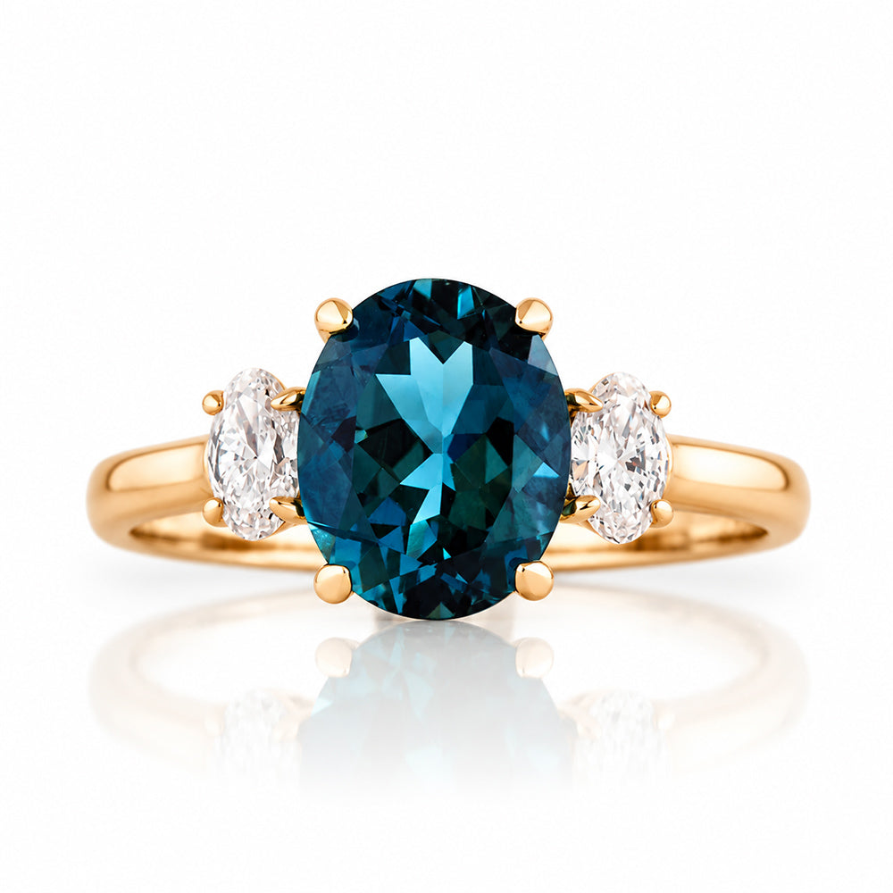 Olivia, a London Blue Topaz and Lab Diamond Ring - Victoria's Jewellery