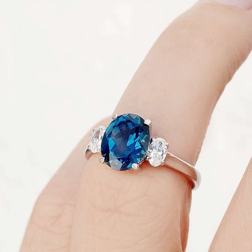 Olivia, a London Blue Topaz and Lab Diamond Ring
