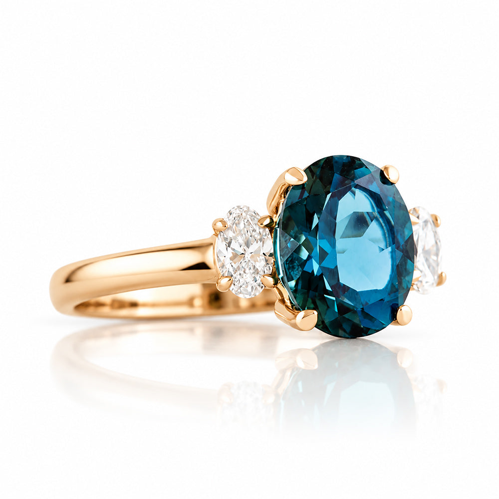 Olivia, a London Blue Topaz and Lab Diamond Ring - Victoria's Jewellery