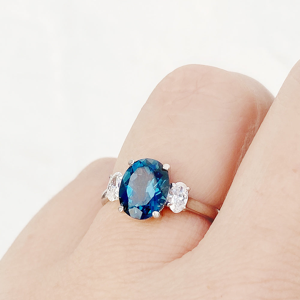 Olivia, a London Blue Topaz and Lab Diamond Ring