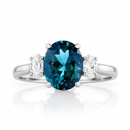 Olivia, a London Blue Topaz and Lab Diamond Ring - Victoria's Jewellery