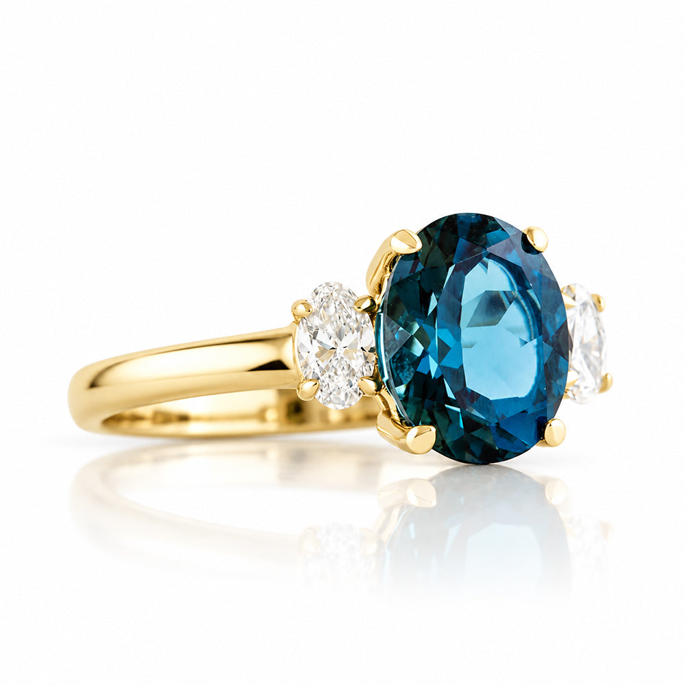Olivia, a London Blue Topaz and Lab Diamond Ring - Victoria's Jewellery