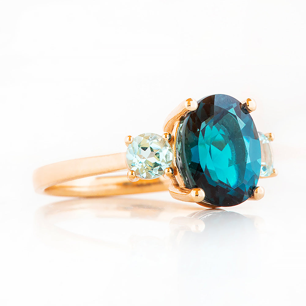 Hallie, an Oval cut London Blue and Sky Blue Topaz Trilogy Ring - Victoria's Jewellery