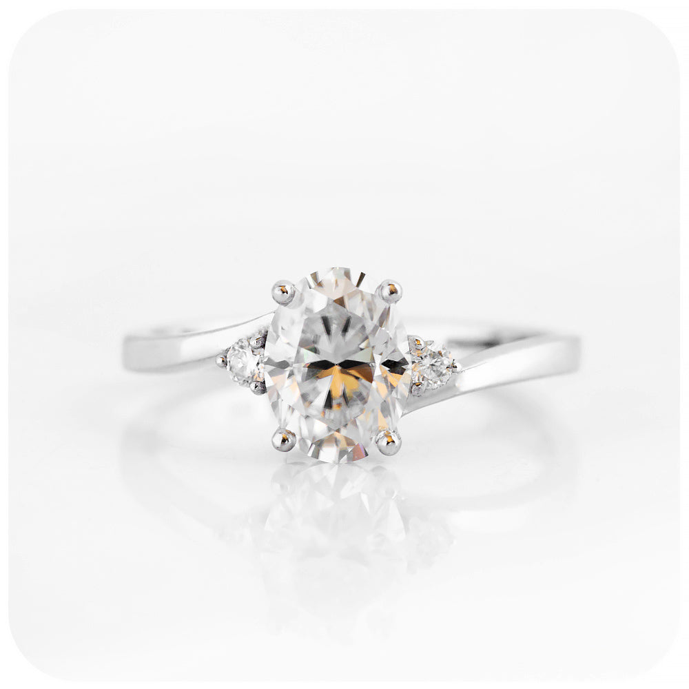 Oval cut Moissanite Trilogy Engagement Ring - Victoria's Jewellery