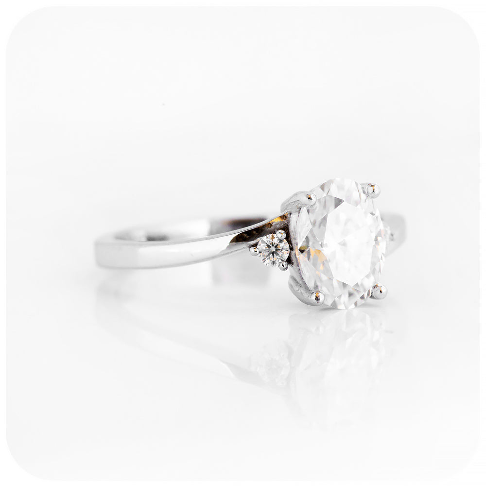 Oval cut Moissanite Trilogy Engagement Ring - Victoria's Jewellery