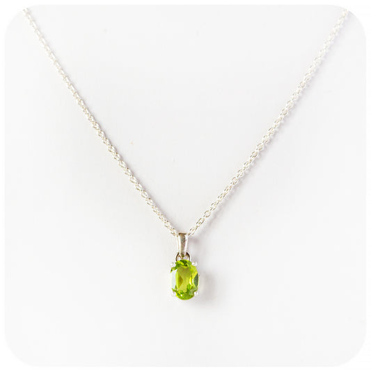 Oval cut Peridot Solitaire Pendant and Chain - Victoria's Jewellery