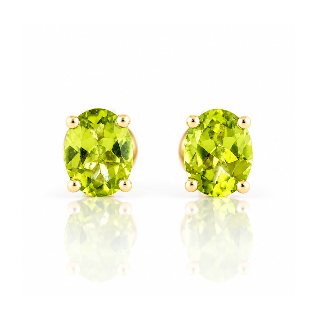 Luna, Oval cut Peridot Stud Earring - 7x5mm - Victoria's Jewellery