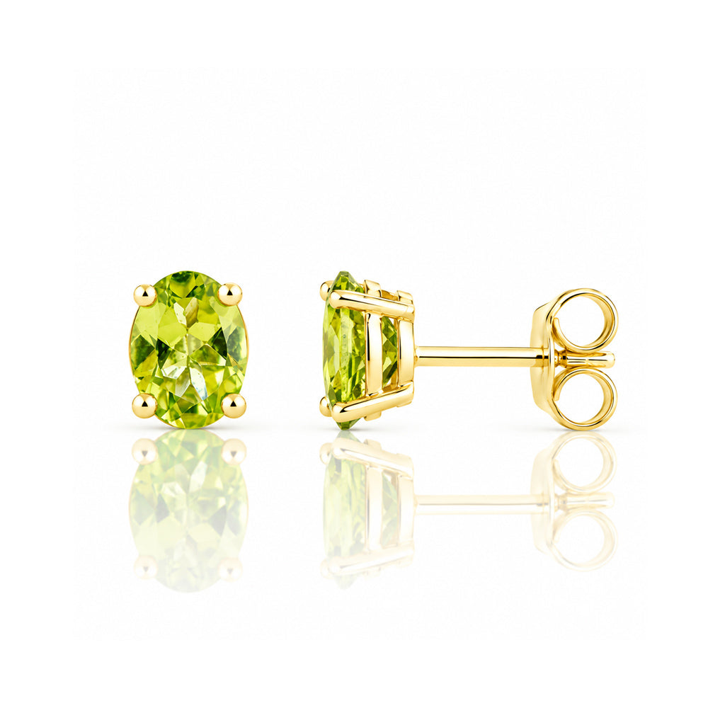Luna, Oval cut Peridot Stud Earring - 7x5mm - Victoria's Jewellery