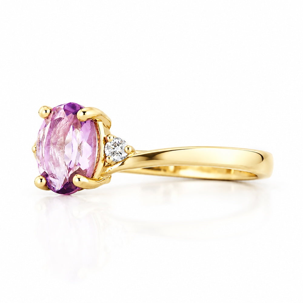 Georgie, a Pink Amethyst and Diamond Trilogy Ring - 8x6mm