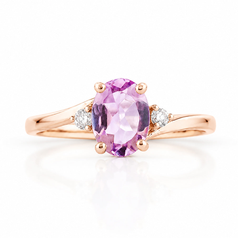Georgie, a Pink Amethyst and Diamond Trilogy Ring - 8x6mm