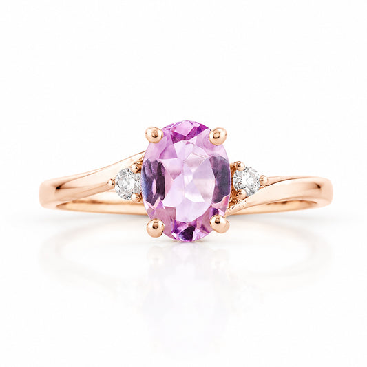 Georgie, a Pink Amethyst and Diamond Trilogy Ring - 8x6mm