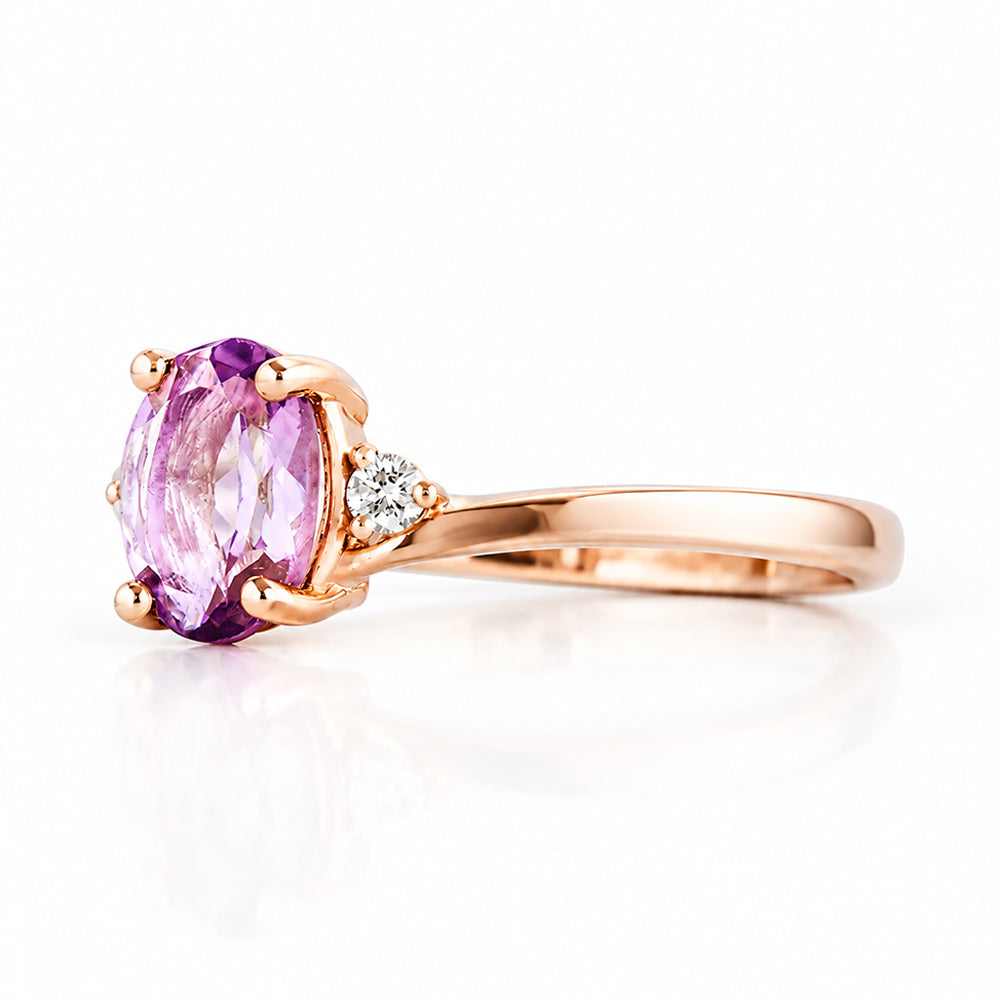 Georgie, a Pink Amethyst and Diamond Trilogy Ring - 8x6mm