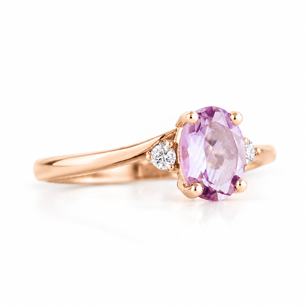 Georgie, a Pink Amethyst and Diamond Trilogy Ring - 8x6mm