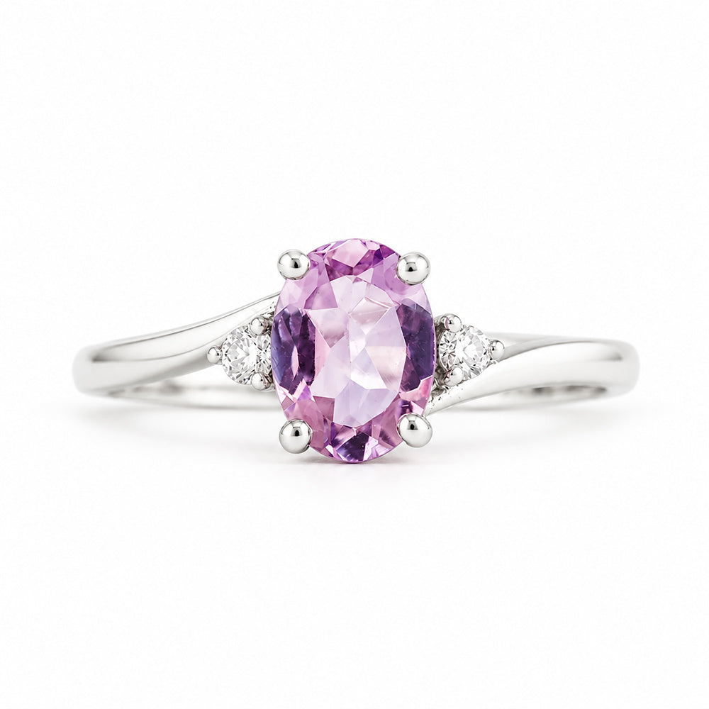 Georgie, a Pink Amethyst and Diamond Trilogy Ring - 8x6mm
