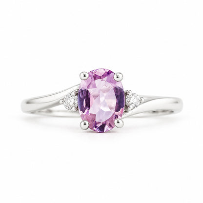 Georgie, a Pink Amethyst and Diamond Trilogy Ring - 8x6mm