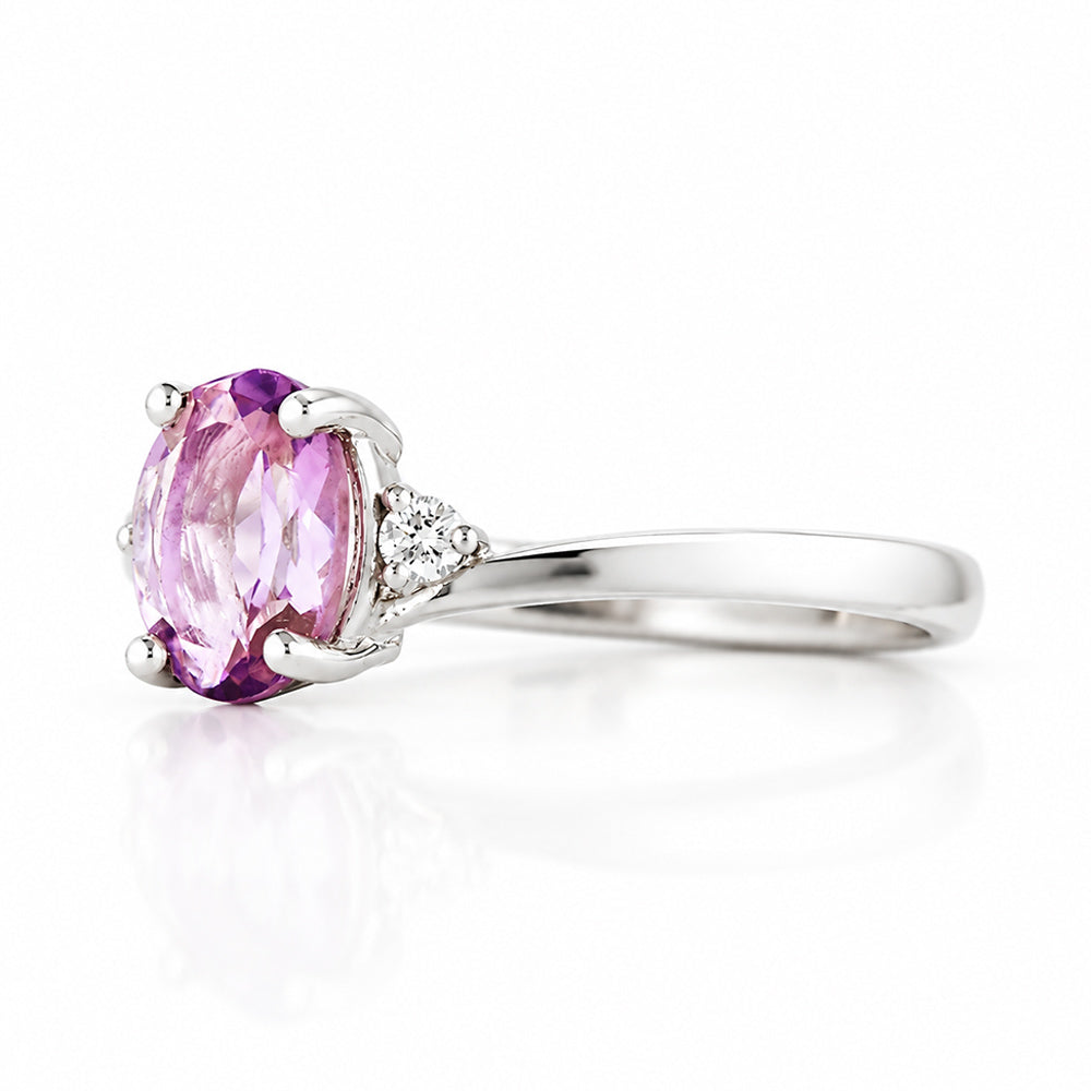 Georgie, a Pink Amethyst and Diamond Trilogy Ring - 8x6mm