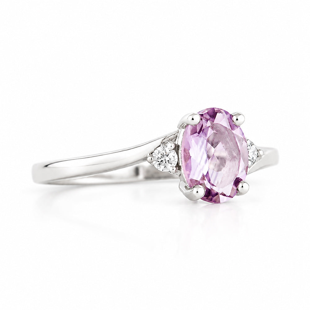 Georgie, a Pink Amethyst and Diamond Trilogy Ring - 8x6mm