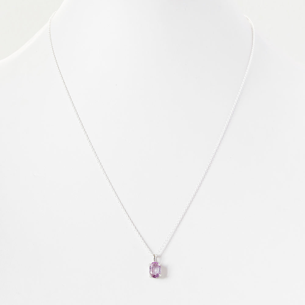 Luna, an Oval cut Pink Amethyst Necklace - 8x6mm