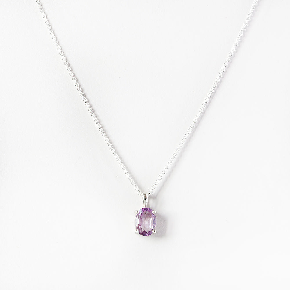 Luna, an Oval cut Pink Amethyst Necklace - 8x6mm