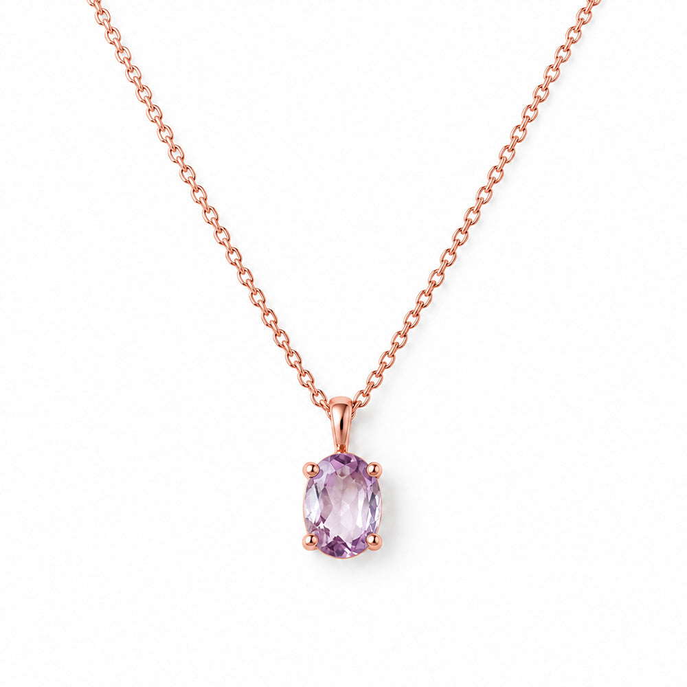 Luna, Oval cut Pink Amethyst Pendant - 8x6mm