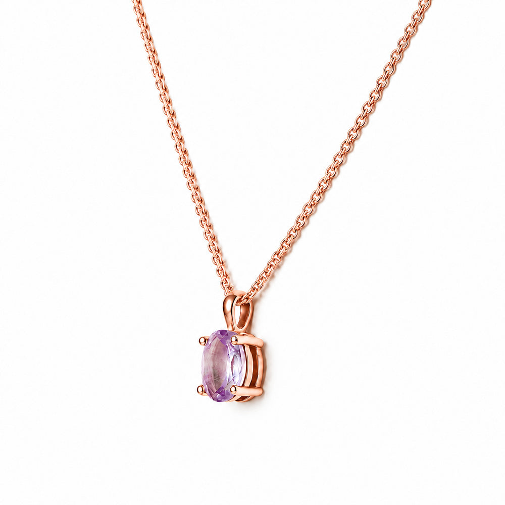 Luna, Oval cut Pink Amethyst Pendant - 8x6mm
