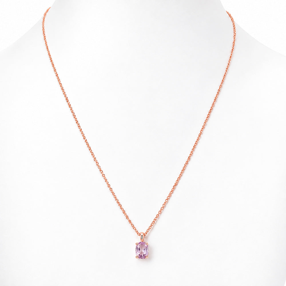 Luna, Oval cut Pink Amethyst Pendant - 8x6mm
