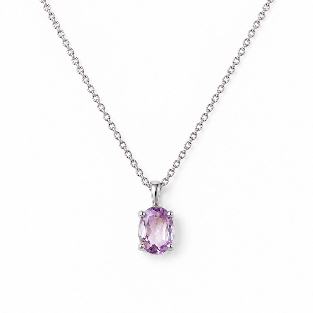 Luna, Oval cut Pink Amethyst Pendant - 8x6mm