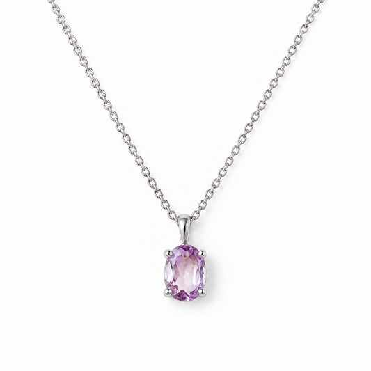 Luna, Oval cut Pink Amethyst Pendant - 8x6mm