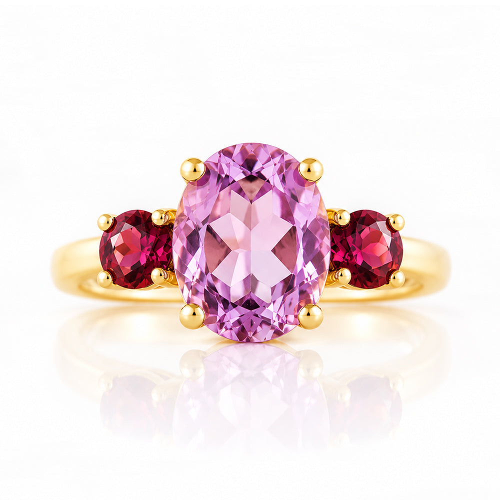 Hallie, a Pink Amethyst and Rhodolite Trilogy Ring - Victoria's Jewellery