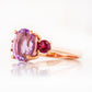 Hallie, a Pink Amethyst and Rhodolite Trilogy Ring