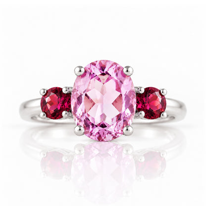 Hallie, a Pink Amethyst and Rhodolite Trilogy Ring - Victoria's Jewellery