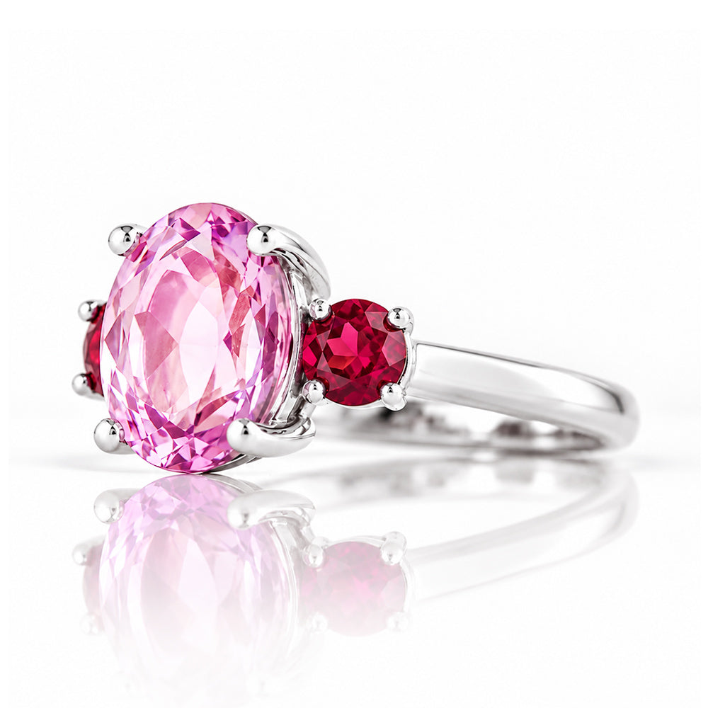 Hallie, a Pink Amethyst and Rhodolite Trilogy Ring - Victoria's Jewellery