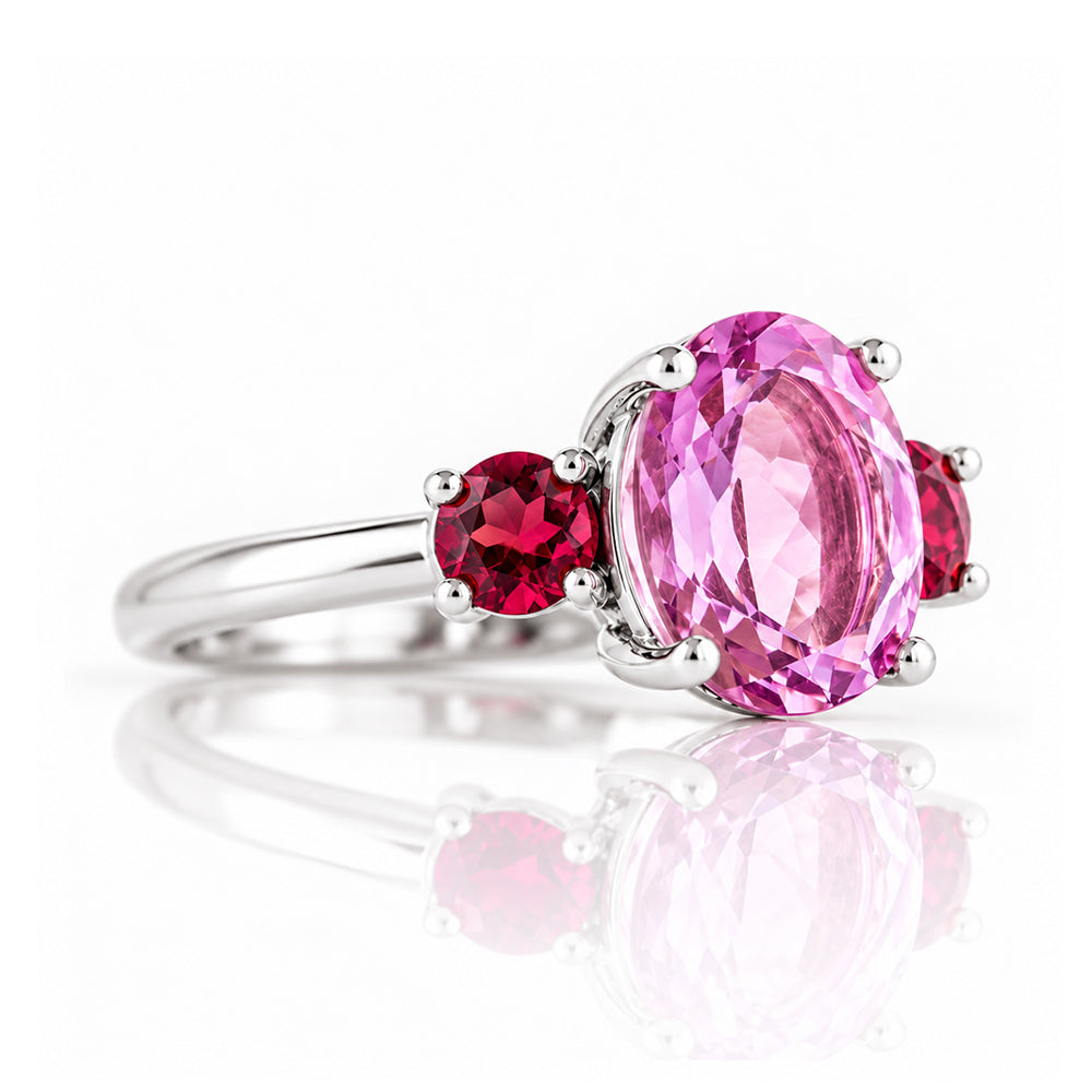 Hallie, a Pink Amethyst and Rhodolite Trilogy Ring - Victoria's Jewellery