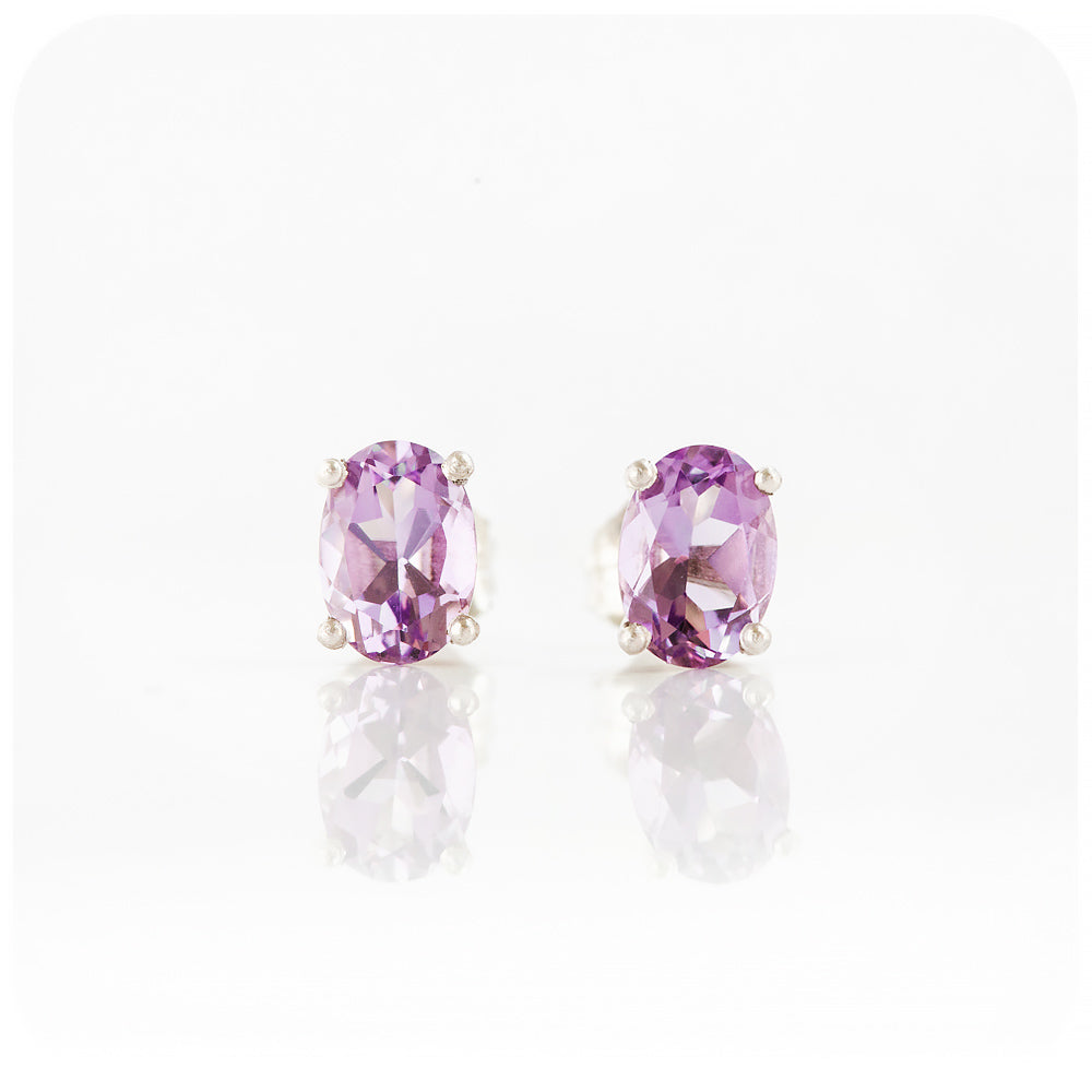 Oval cut Pink Amethyst Stud Earrings - Victoria's Jewellery