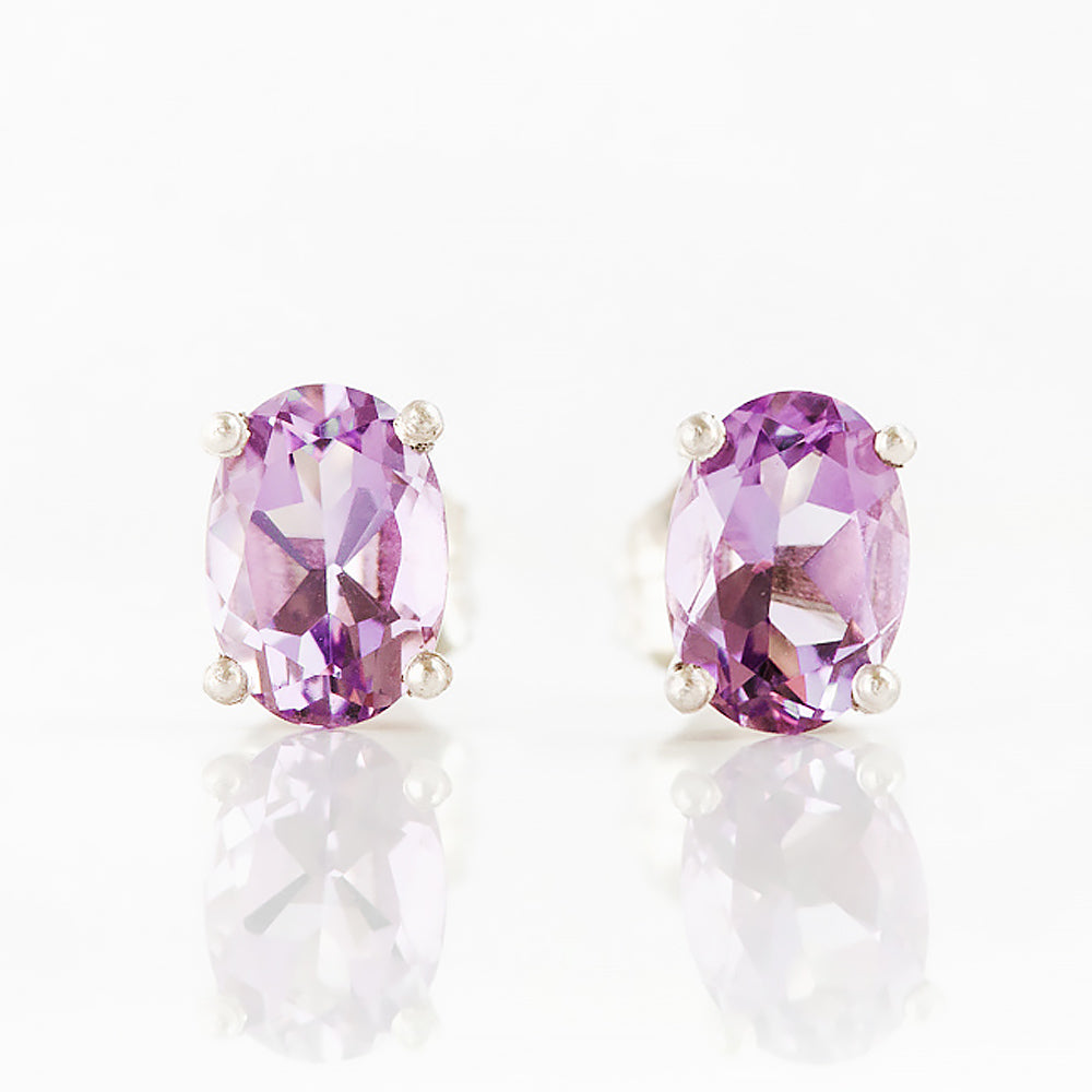 Luna, Oval cut Pink Amethyst Stud Earring - 7x5mm - Victoria's Jewellery