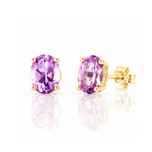 Luna, Oval cut Pink Amethyst Stud Earring - 7x5mm - Victoria's Jewellery